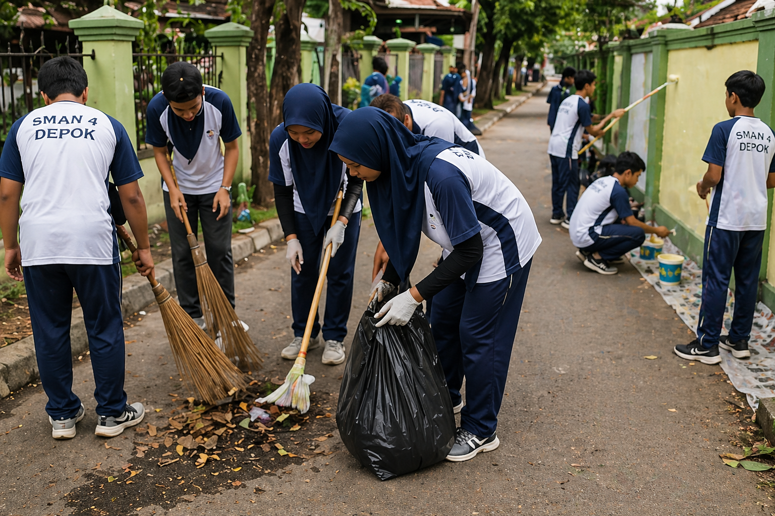 Kerja Bakti Bersihkan Lingkungan, SMAN 4 Kota Depok Wujudkan Sekolah Bersih dan Sehat
